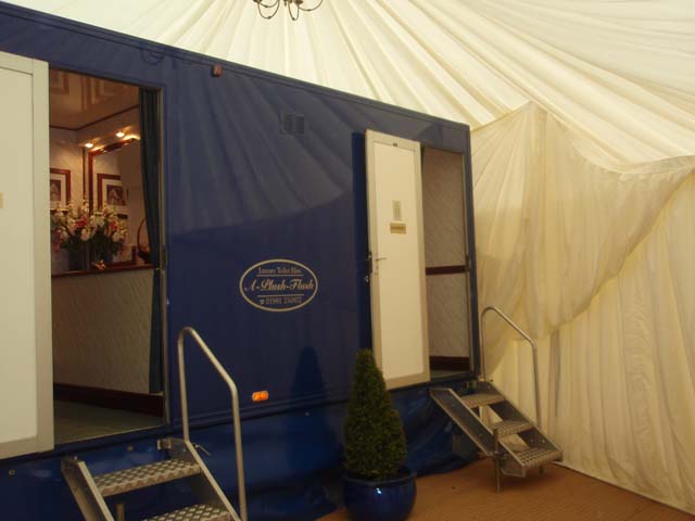 Award Winning Luxury Mobile Toilet hire from A Plush Flush of Herefordshire inside a marquee for weddings, parties and special occasions